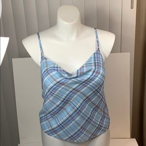 NWOT Lulu’s Blue Plaid cropped Tank Top MEDIUM